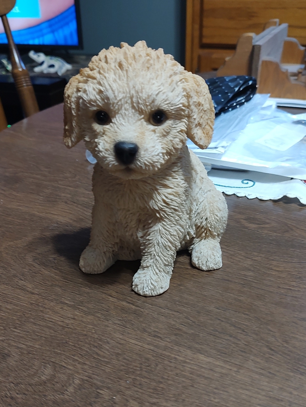 Plush-Look Tan Puppy Figurine Decorative Dog Statue